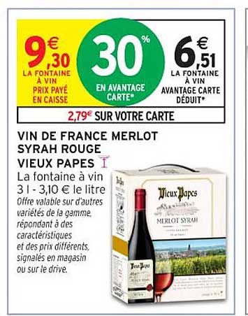 VIN DE FRANCE MERLOT SYRAH ROUGE VIEUX PAPES