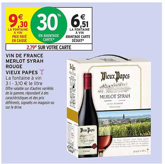 VIN DE FRANCE MERLOT SYRAH ROUGE VIEUX PAPES