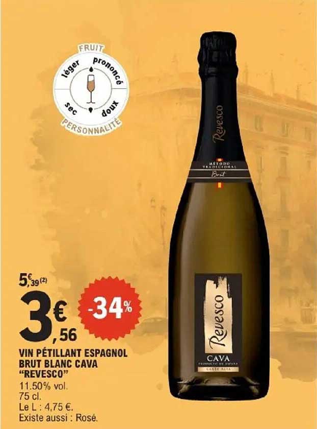 VIN PÉTILLANT ESPAGNOL BRUT BLANC CAVA “REVEISCO”
