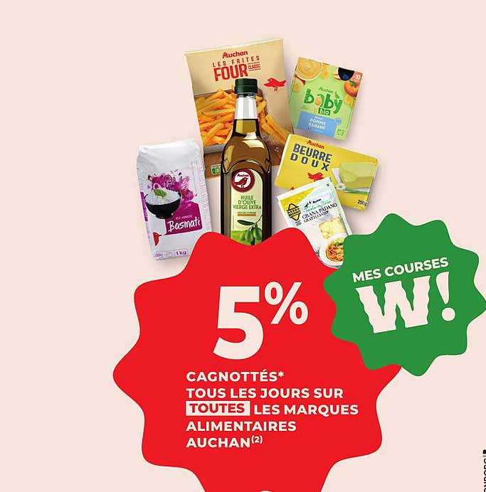 5% CAGNOTTÉS* TOUS LES JOURS SUR TOUTES LES MARQUES ALIMENTAIRES AUCHAN