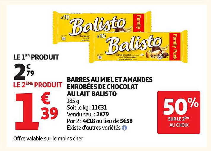 BARRES AU MIEL ET AMANDES ENROBÉES DE CHOCOLAT AU LAIT BALISTO