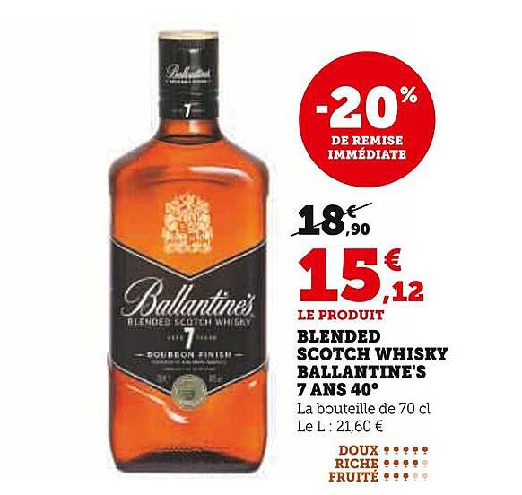 BLENDED SCOTCH WHISKY BALLANTINE'S 7 ANS 40°