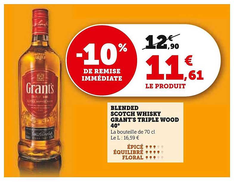 BLENDED SCOTCH WHISKY GRANT'S TRIPLE WOOD 40°