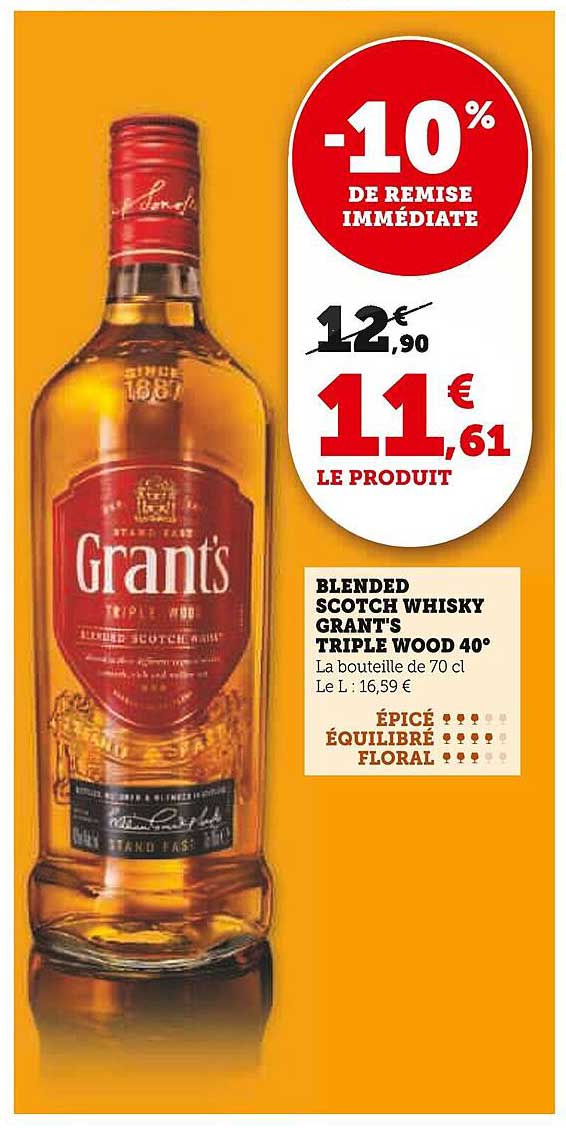 BLENDED SCOTCH WHISKY GRANT'S TRIPLE WOOD 40°