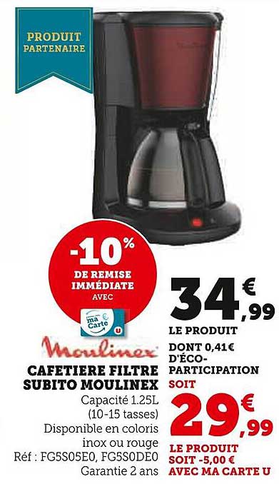 Cafetiere Filtre Subito Moulinex