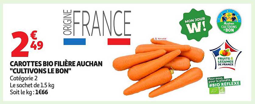 CAROTTES BIO FILIÈRE AUCHAN "CULTIVONS LE BON"