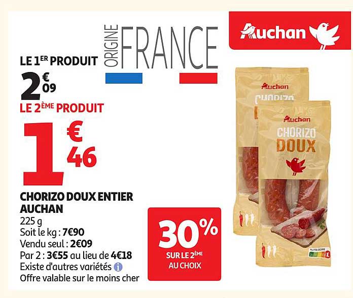 CHORIZO DOUX ENTIER AUCHAN