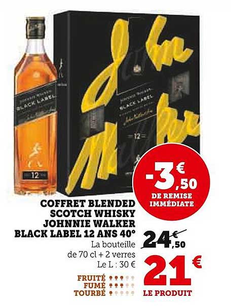 COFFRET BLENDED SCOTCH WHISKY JOHNNIE WALKER BLACK LABEL 12 ANS 40°