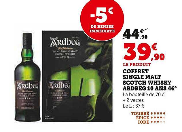Coffret Single Malt Scotch Whisky Ardbeg 10 Ans 46°