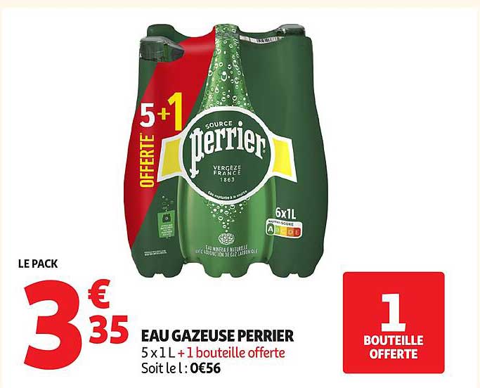 EAU GAZEUSE PERRIER 5 x 1 L + 1 bouteille offerte