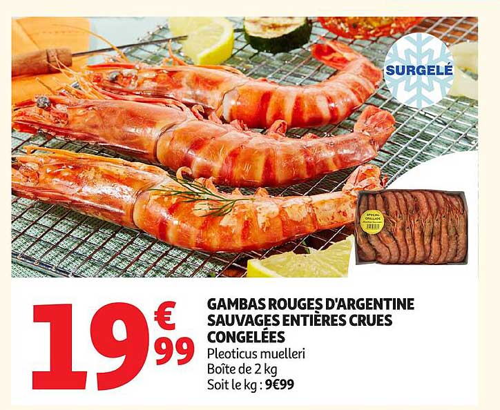 GAMMAS ROUGES D'ARGENTINE SAUVAGES ENTIÈRES CRUES CONGELÉES