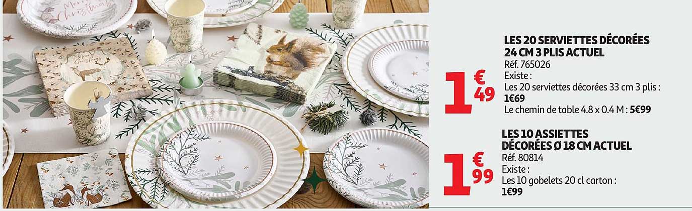 LES 20 SERVIETTES DÉCORÉES 24 CM 3 PLI ACTUEL