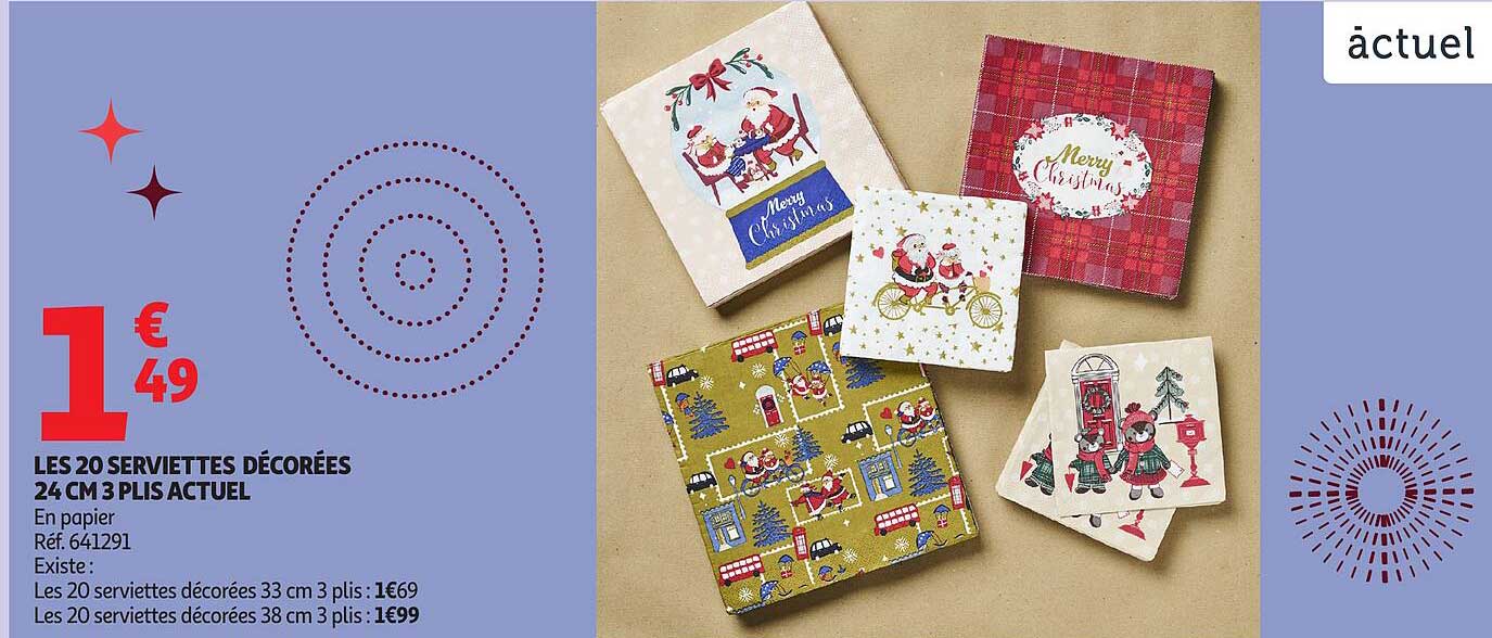 LES 20 SERVIETTES DÉCORÉES 24 CM 3 PLIS ACTUEL