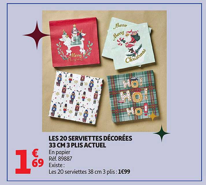 LES 20 SERVIETTES DÉCORÉES 33 CM 3 PLI ACTUEL