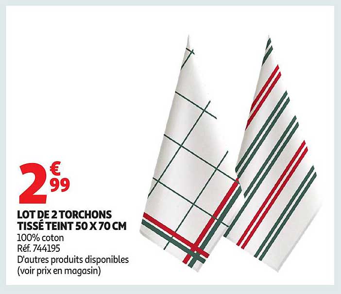 LOT DE 2 TORCHONS TISSÉ TEINT 50 X 70 CM