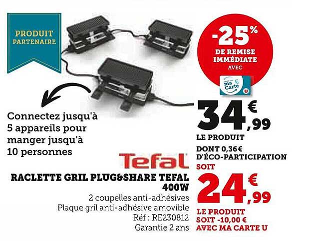 RACLETTE GRIL PLUG&SHARE TEFAL 400W