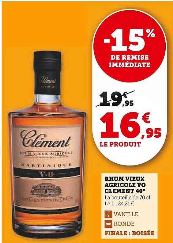 RHUM VIEUX AGRICOLE VO CLEMENT 40°