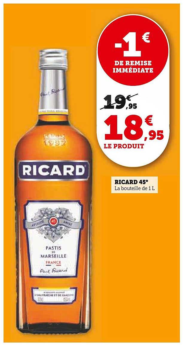 RICARD 45° La bouteille de 1 L