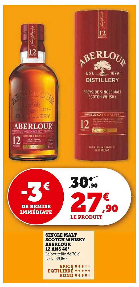 SINGLE MALT SCOTCH WHISKY ABERLOUR 12 ANS 40°