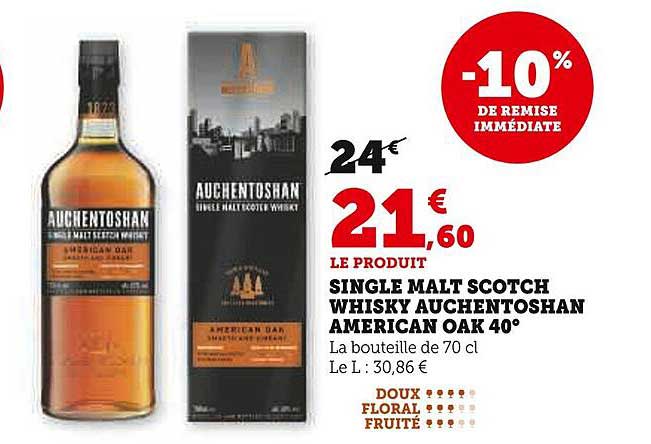 SINGLE MALT SCOTCH WHISKY AUCHENTOSHAN AMERICAN OAK 40°