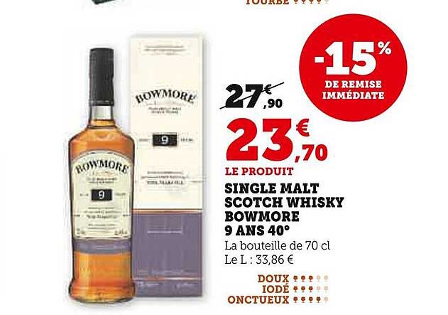 SINGLE MALT SCOTCH WHISKY BOWMORE 9 ANS 40°