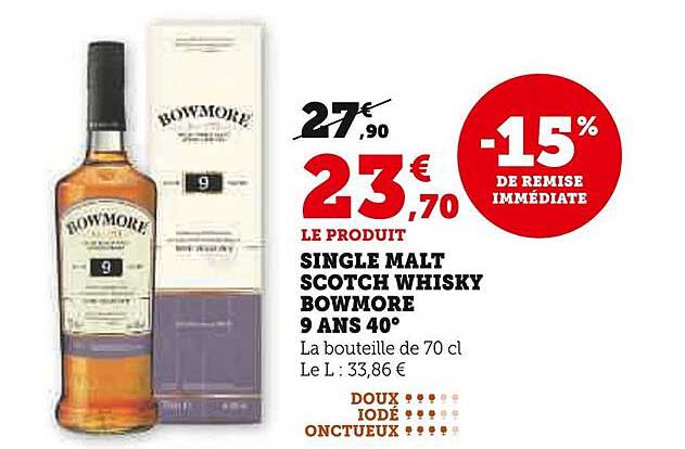 SINGLE MALT SCOTCH WHISKY BOWMORE 9 ANS 40°