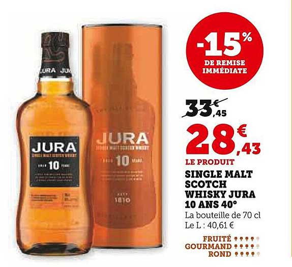 SINGLE MALT SCOTCH WHISKY JURA 10 ANS 40°