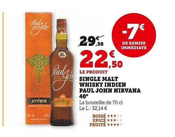 SINGLE MALT WHISKY INDIEN PAUL JOHN NIRVANA 40°
