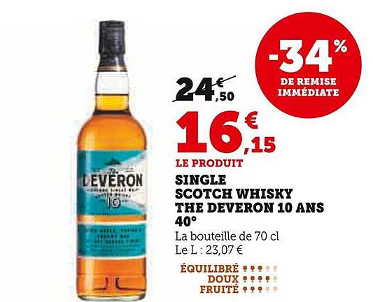 SINGLE SCOTCH WHISKY THE DEVERON 10 ANS 40°
