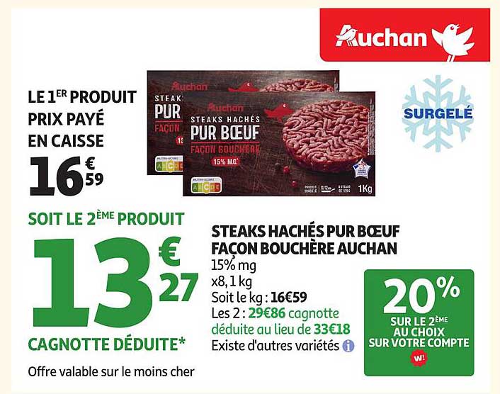 STEAKS HACHÉS PUR BŒUF FAÇON BOUCHÈRE AUCHAN