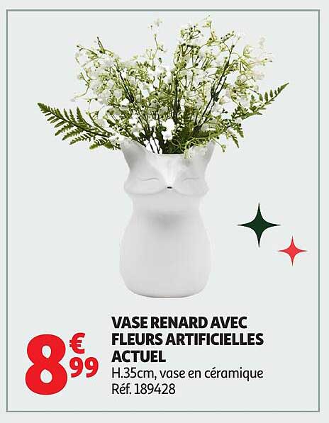 VASE RENARD AVEC FLEURS ARTIFICIELLES ACTUEL