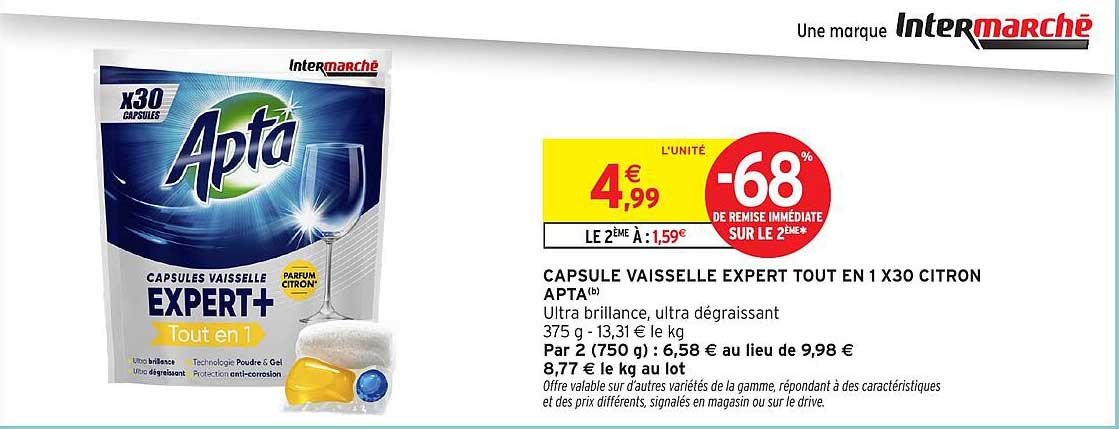 Promo Capsule Vaisselle Expert Tout En 1 X30 Citron Apta chez Intermarch - 123Catalogue.fr Promo Capsule Vaisselle Expert Tout En 1 X30 Citron Apta chez Intermarch - 123Catalogue.fr