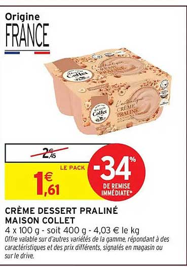 Promo Crème Dessert Praliné Maison Collet chez Intermarché ...