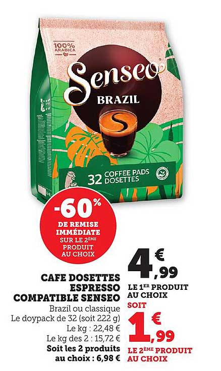CAFÉ DOSSETTES ESPRESSO COMPATIBLE SENSEO