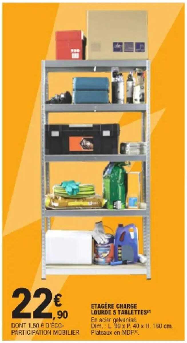 ETAGÈRE CHARGE LOURDE 5 TABLETTES