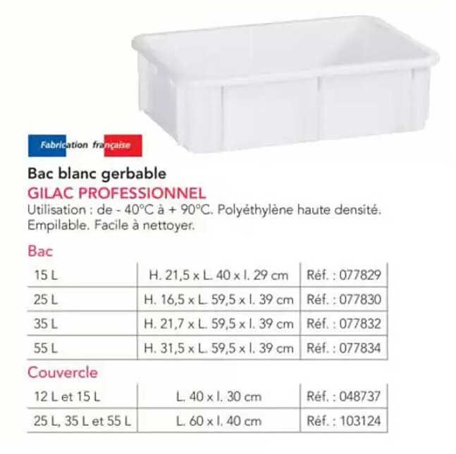 Bac blanc gerbable GILAC PROFESSIONNEL