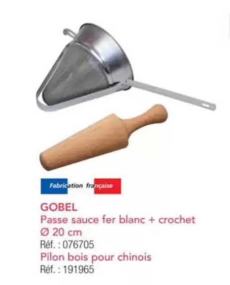 GOBEL Passe sauce fer blanc + crochet Ø 20 cm