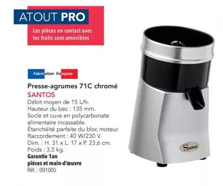 Presse-agrumes 71C chromé SANTOS