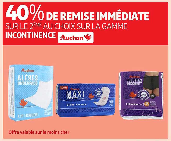 40% DE REMISE IMMÉDIATE SUR LE 2ème AU CHOIX SUR LA GAMME INCONTINENCE