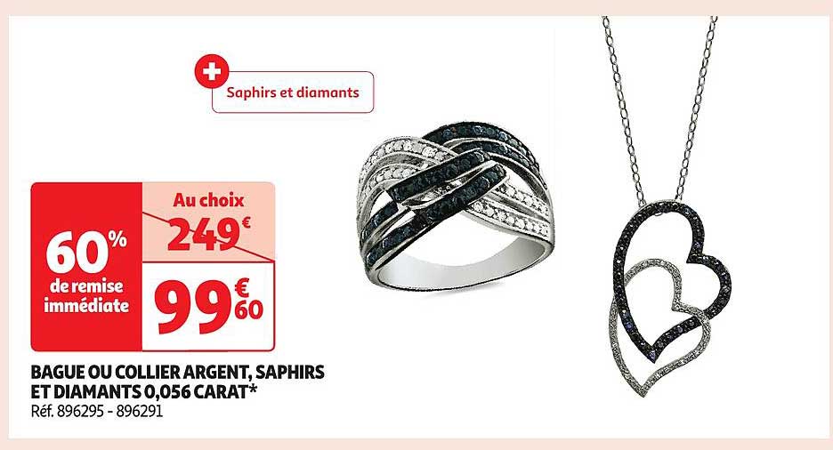 BAGUE OU COLLIER ARGENT, SAPHIRS ET DIAMANTS 0,056 CARAT*
