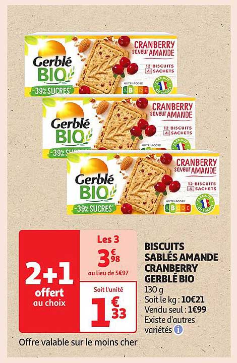 BISCUITS SABLÉS AMANDE CRANBERRY GERBLÉ BIO