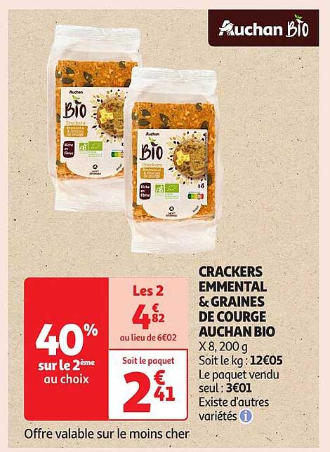 CRACKERS EMMENTAL & GRAINES DE COURGE AUCHAN BIO