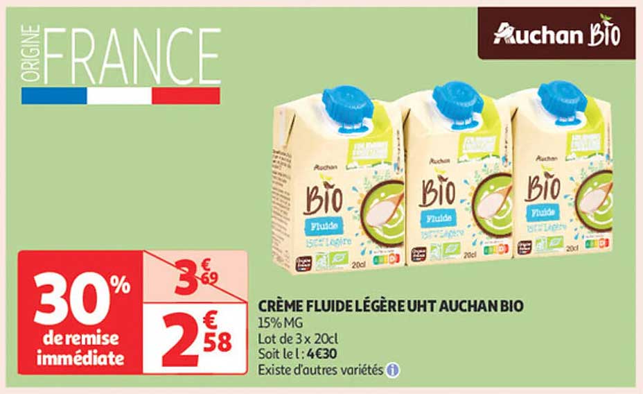 CRÈME FLUIDE LÉGÈRE UHT AUCHAN BIO