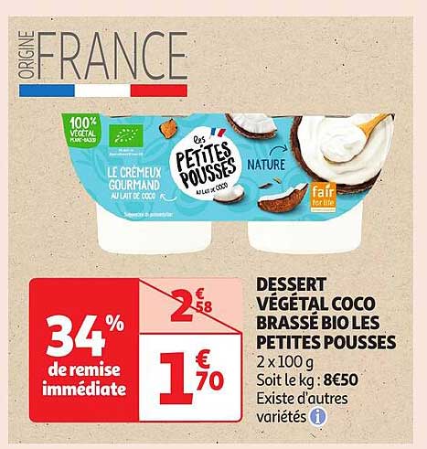 DESSERT VÉGÉTAL COCO BRASSÉ BIO LES PETITES POUSSES