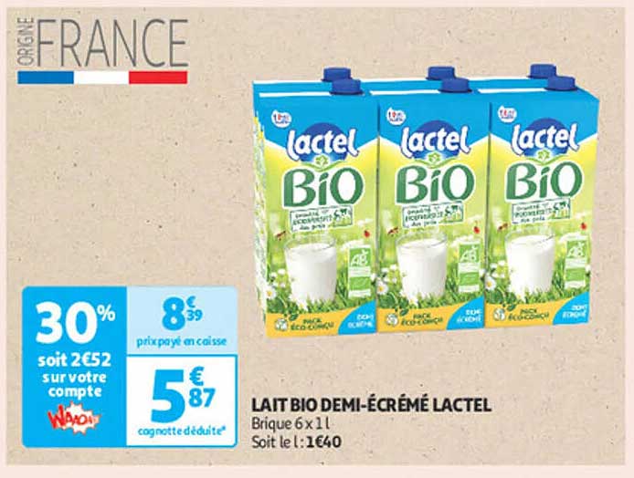 LAIT BIO DEMI-ÉCRÉMÉ LACTEL