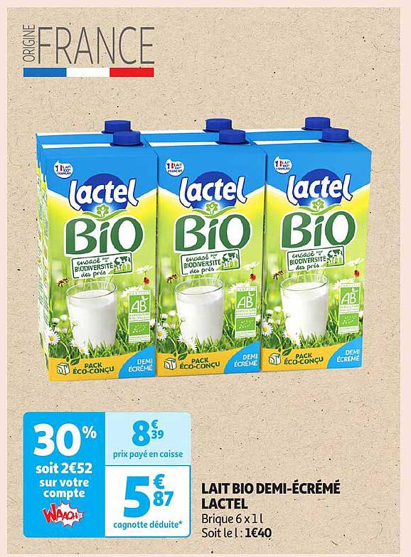 LAIT BIO DEMI-ÉCRÉMÉ LACTEL