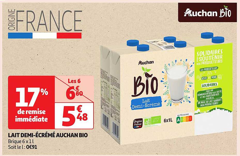 LAIT DEMI-ÉCRÉMÉ AUCHAN BIO
