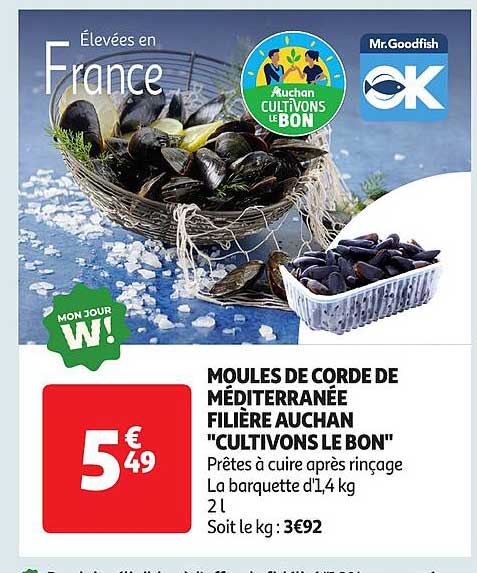 MOULES DE CORDE DE MÉDITERRANÉE FILIÈRE AUCHAN "CULTIVONS LE BON"