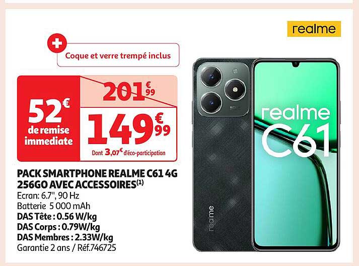 PACK SMARTPHONE REALME C61 4G 256GO AVEC ACCESSOIRES