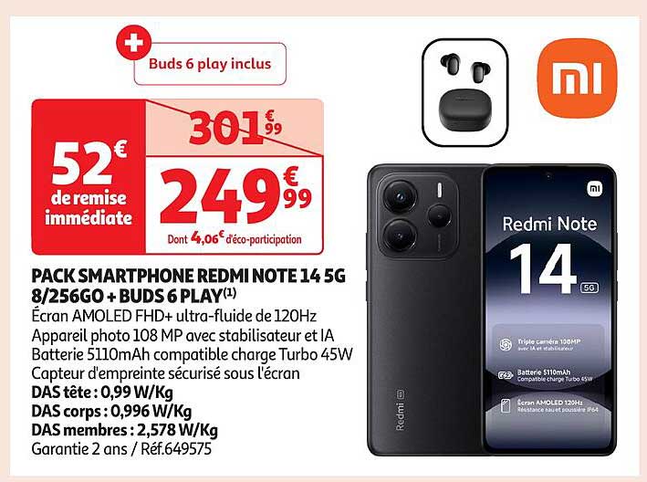 PACK SMARTPHONE REDMI NOTE 14 5G 8/256GO + BUDS 6 PLAY